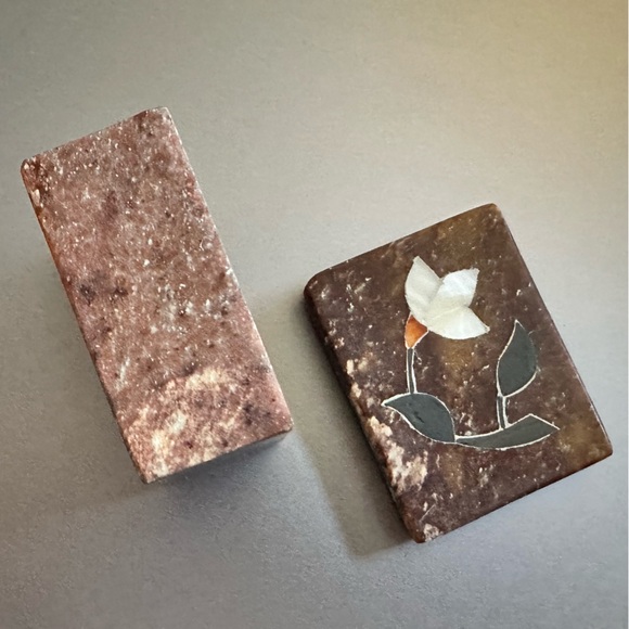 Small Stone Mother of pearl inlay flower jewelry Ring Holder vintage gift box - Picture 7 of 11